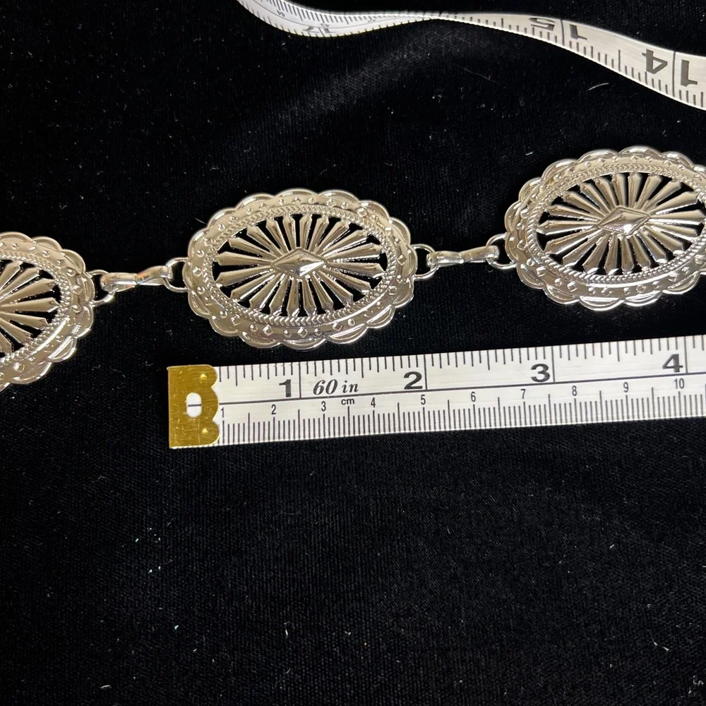 XXL 60” Long New Western Boho Floral Silver  Concho Chain Belt